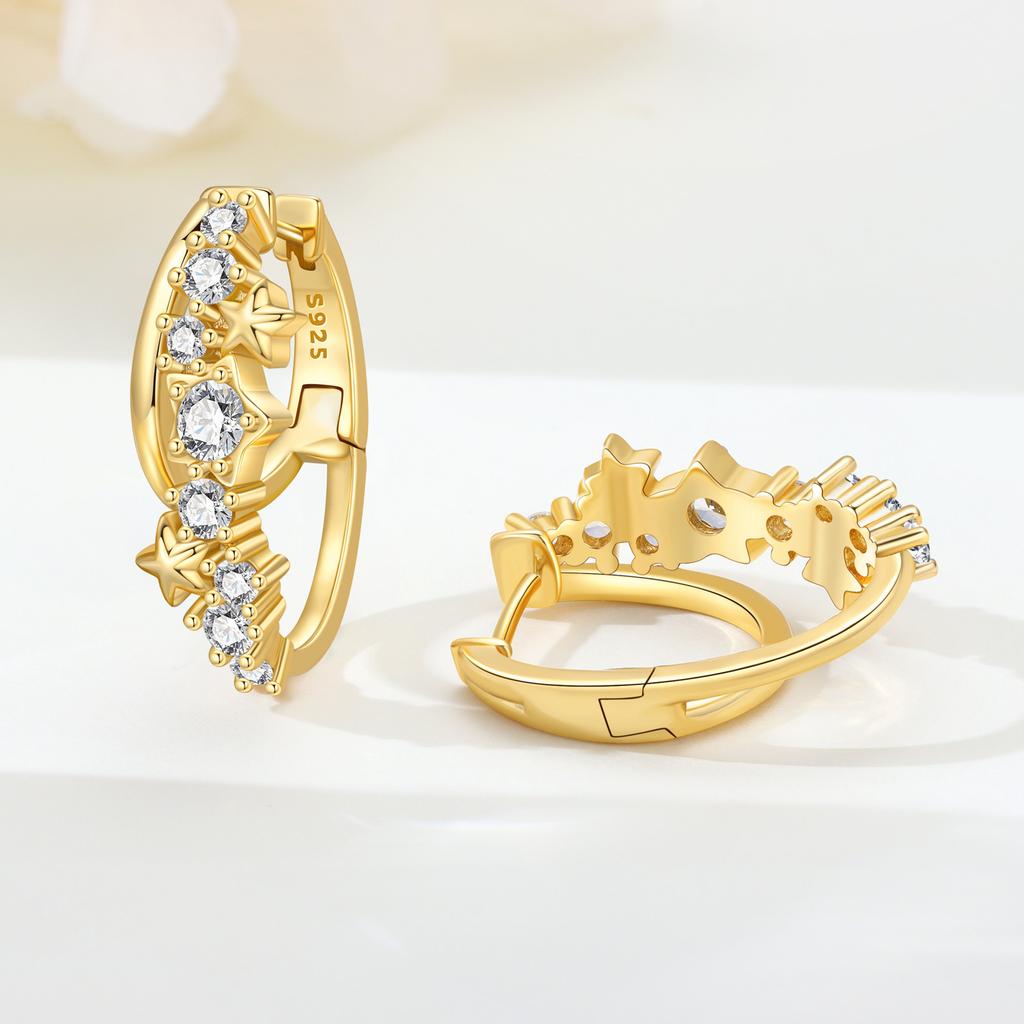 S925 Sterling Silver 18K Gold Double Layered Star Earrings Hoop Earrings Women Jewelry Original Trendy Anniversary Gifts