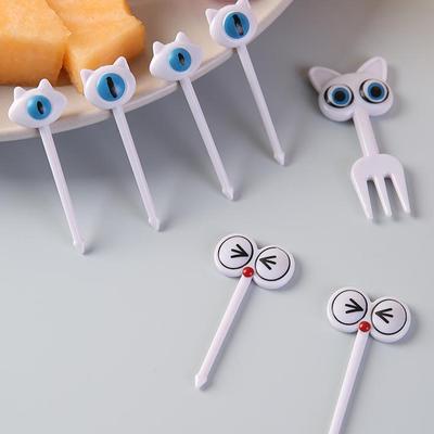 8 pezzi carino forchetta da frutta a forma di occhio di gatto creativo bastoncini di frutta animale mini cartone animato bento decorazione per bambini casa