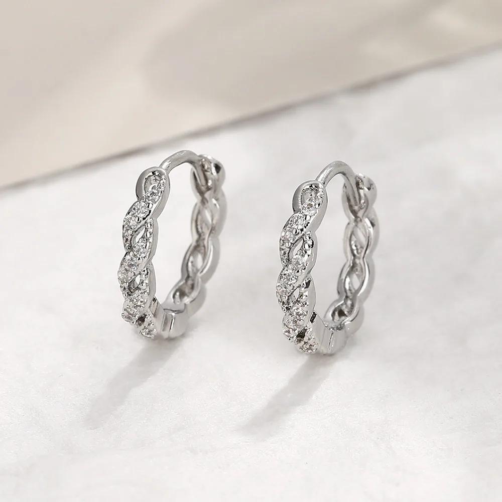 Real  Sterling Silver Zircon Twisted Round Hoop Earrings for Women Trendy Fine  Minimalist Geometric Accessories