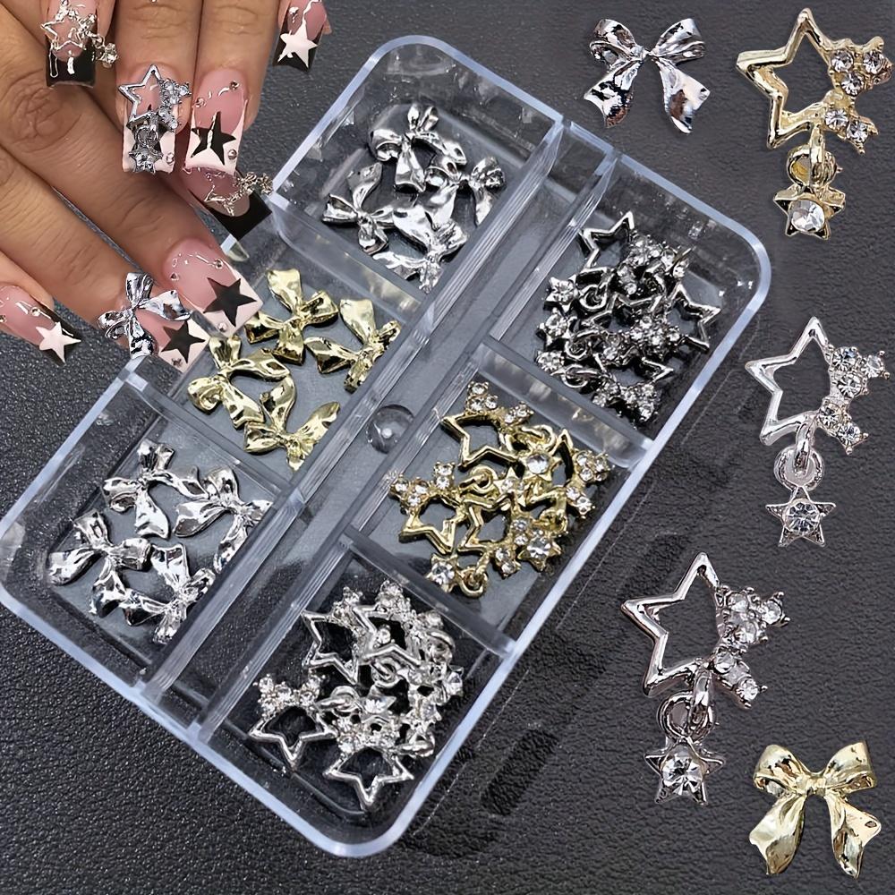 

1box(30шт) Подвеска в форме звезды с бантом для ногтей, ювелирные изделия из сплава, пятиконечная звезда, инкрустация бриллиантами, украшение для ногтей