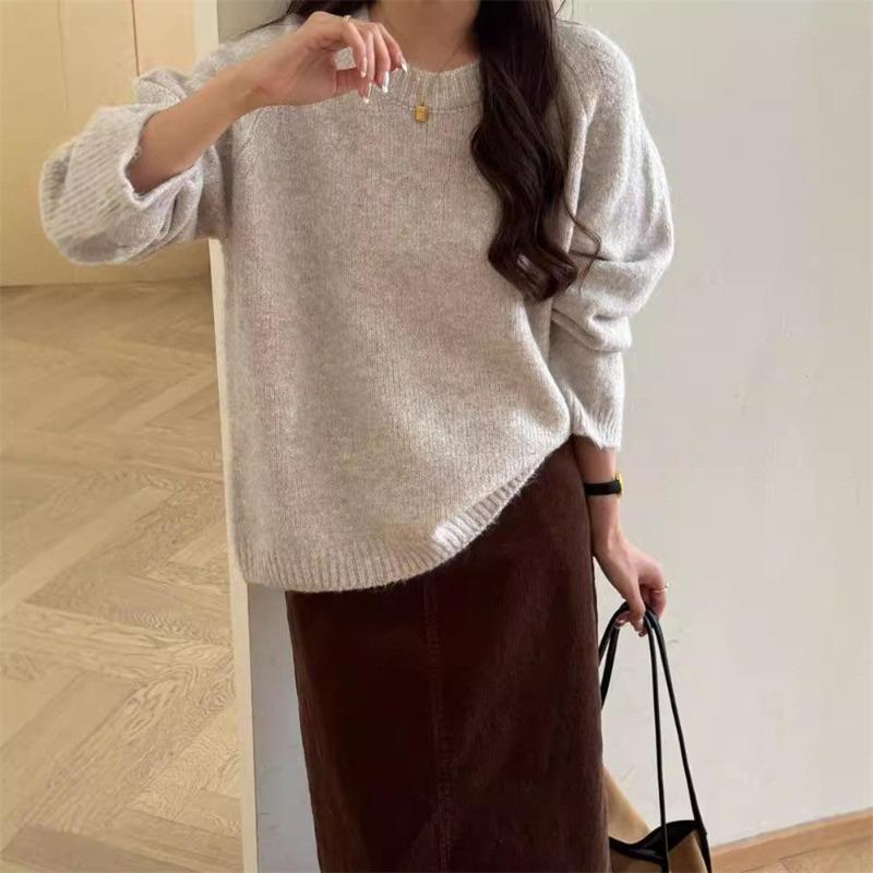 Lazy wind loose soft waxy pullover sweater women wear autumn and winter new high-end round neck knitted top women