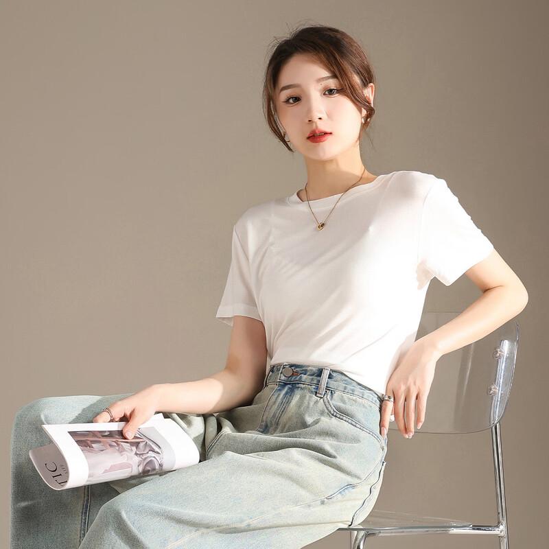 RAIN.CUN Women's High-Elastic Round Neck Short Sleeve T-shirt