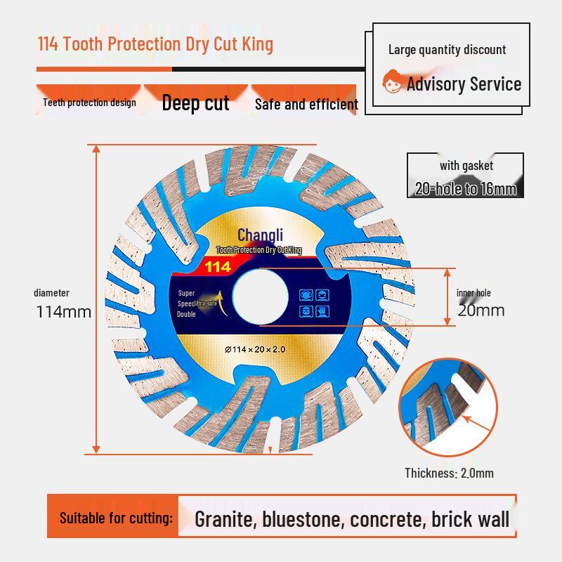 114-Tooth Diamond Saw Blade for Dry Cutting Stone and Marble