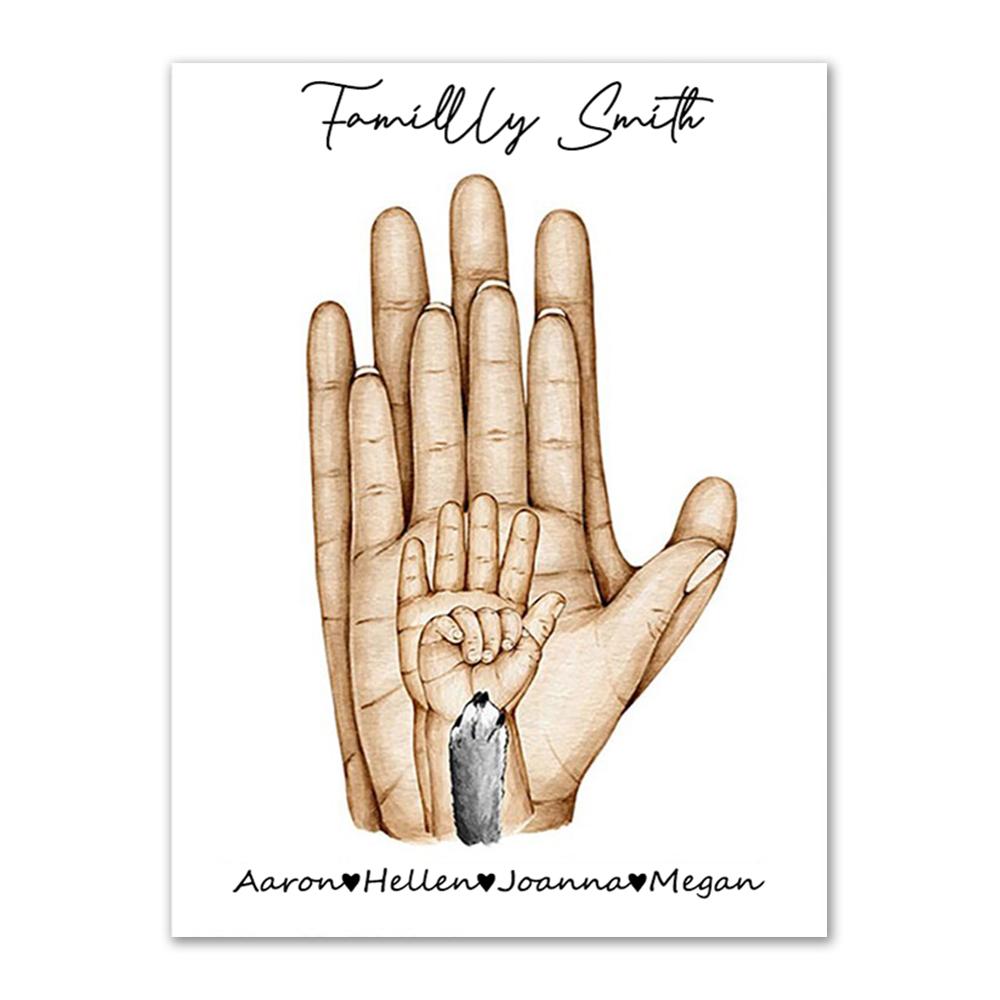 Personalized Family Canvas Painting Customize Parent Child Palm Wall Art Prints Memorial Day Family Gift Wall Decor Painting