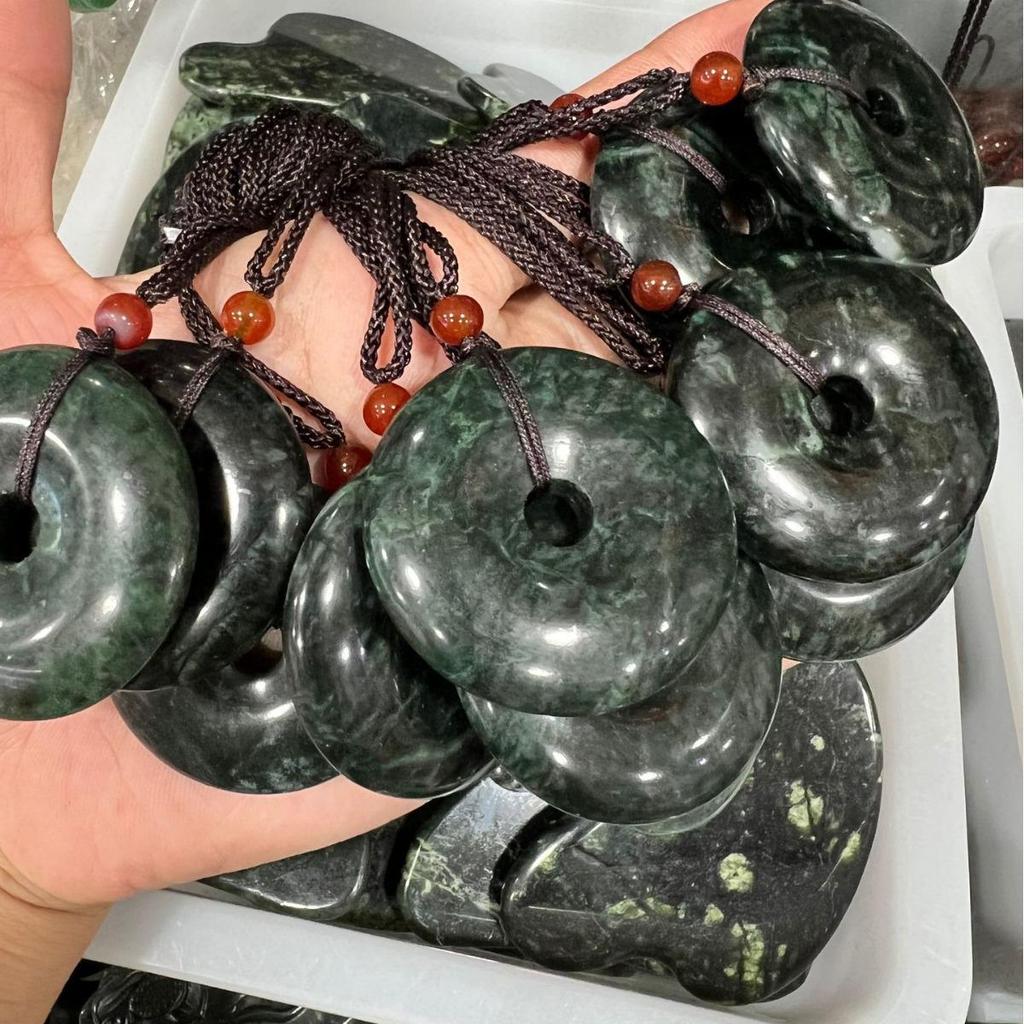 Natural King Stone Jade Pendant - Large Ping An Kou Hanging Ornament