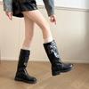 Black retro cigarette tube locomotive boots round head thick sole thick heel medium tube fashion boots tooling double breasted belt knight boots women