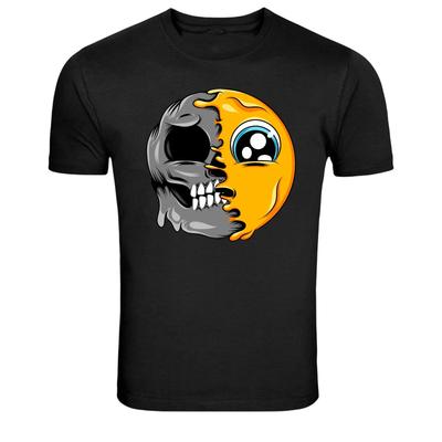 Half Skull Half Melting Cute Big Eye Emoji Cartoon Graphic T-Shirt