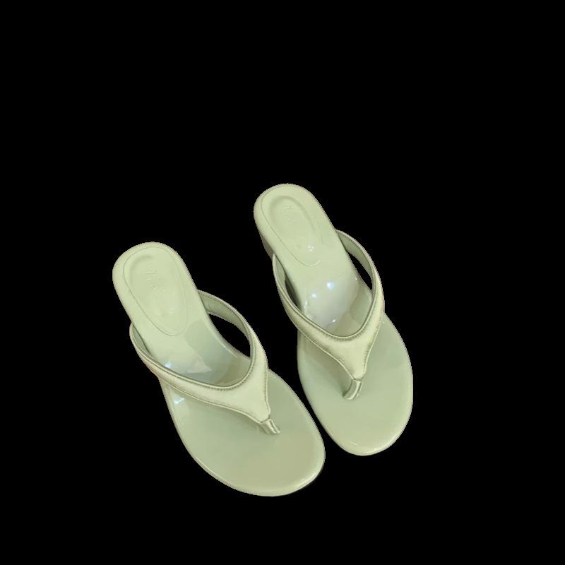 Retro red slope heel toe heightened thick-soled flip-flops women's 2025 spring and summer new outer wear versatile cool slippers