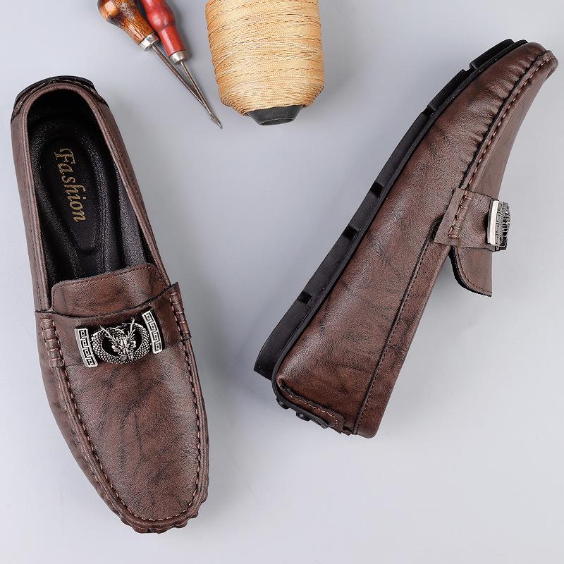 Men’s Trendy Genuine Leather Loafers - Soft Sole Slip-ons, Plus Size Casual Driving Moccasins for Spring & Autumn.