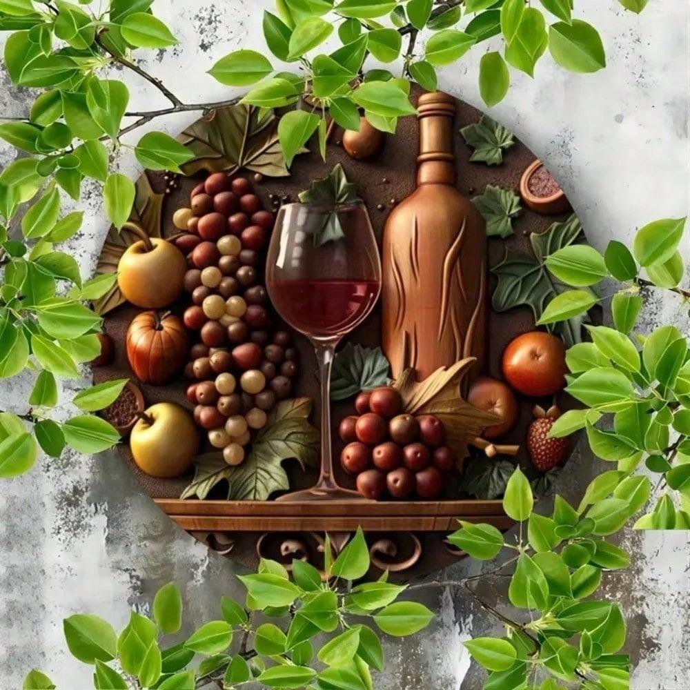 Metal Round Wall Art Grape Wine Decor 88 Inch Carved Plaque For Home Cafe