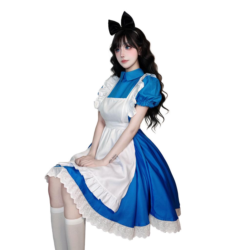 Costume Alice au Pays des Merveilles Robe de Princesse Maid Performance Halloween Anime Japonais Polyester Bleu