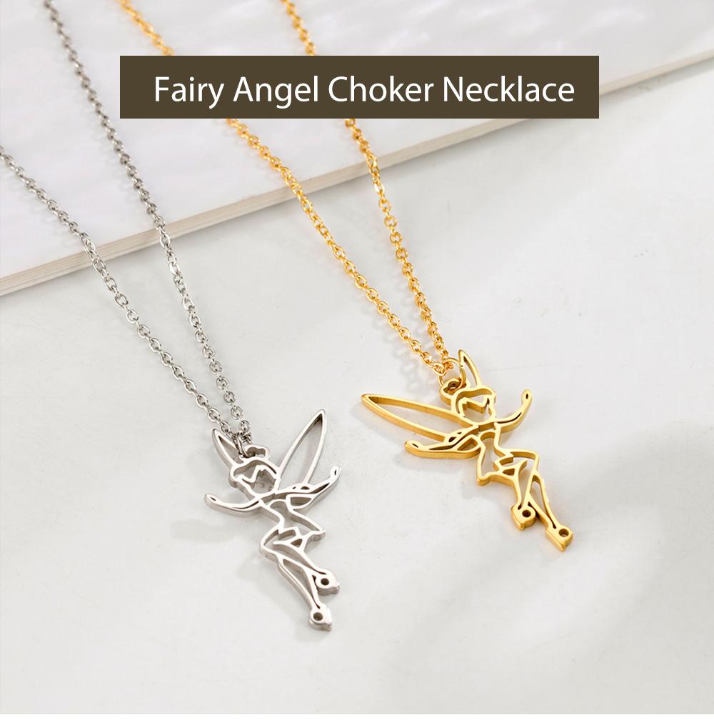Cazador Gold Color Stainless Steel Fairy Angel Choker Necklace for Women Pendant Chain Necklace Birthday Anniversary Gifts