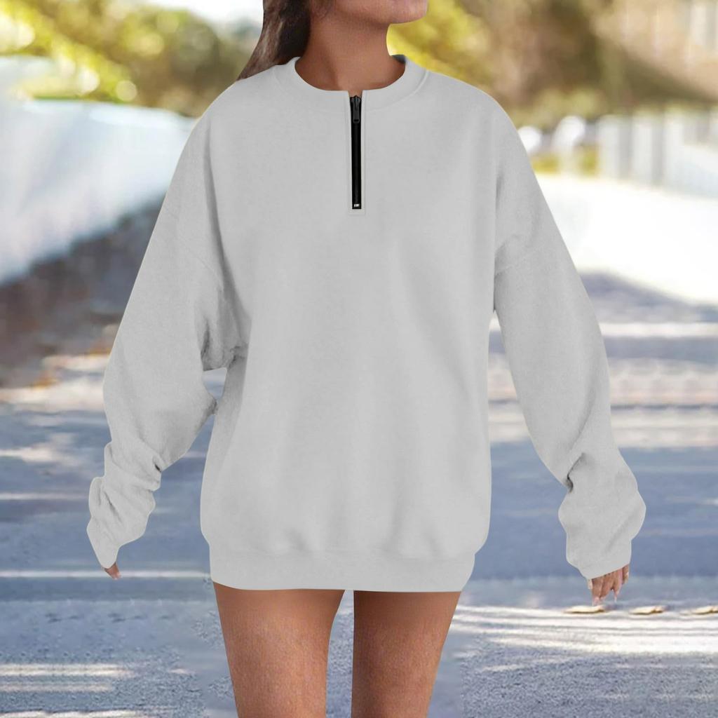 Women's Fashionable, Casual, Comfortable, Round Neck, Zipper, Long Sleeve, Warm Sweatshirt