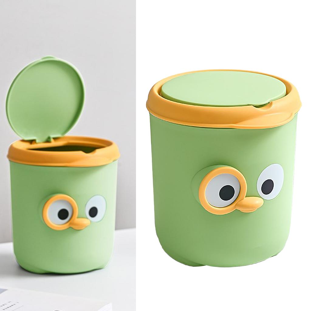 Desktop Trash Can with Lid Cute Cartoon Design Portable Mini Garbage Can for Home Bedroom Bedside