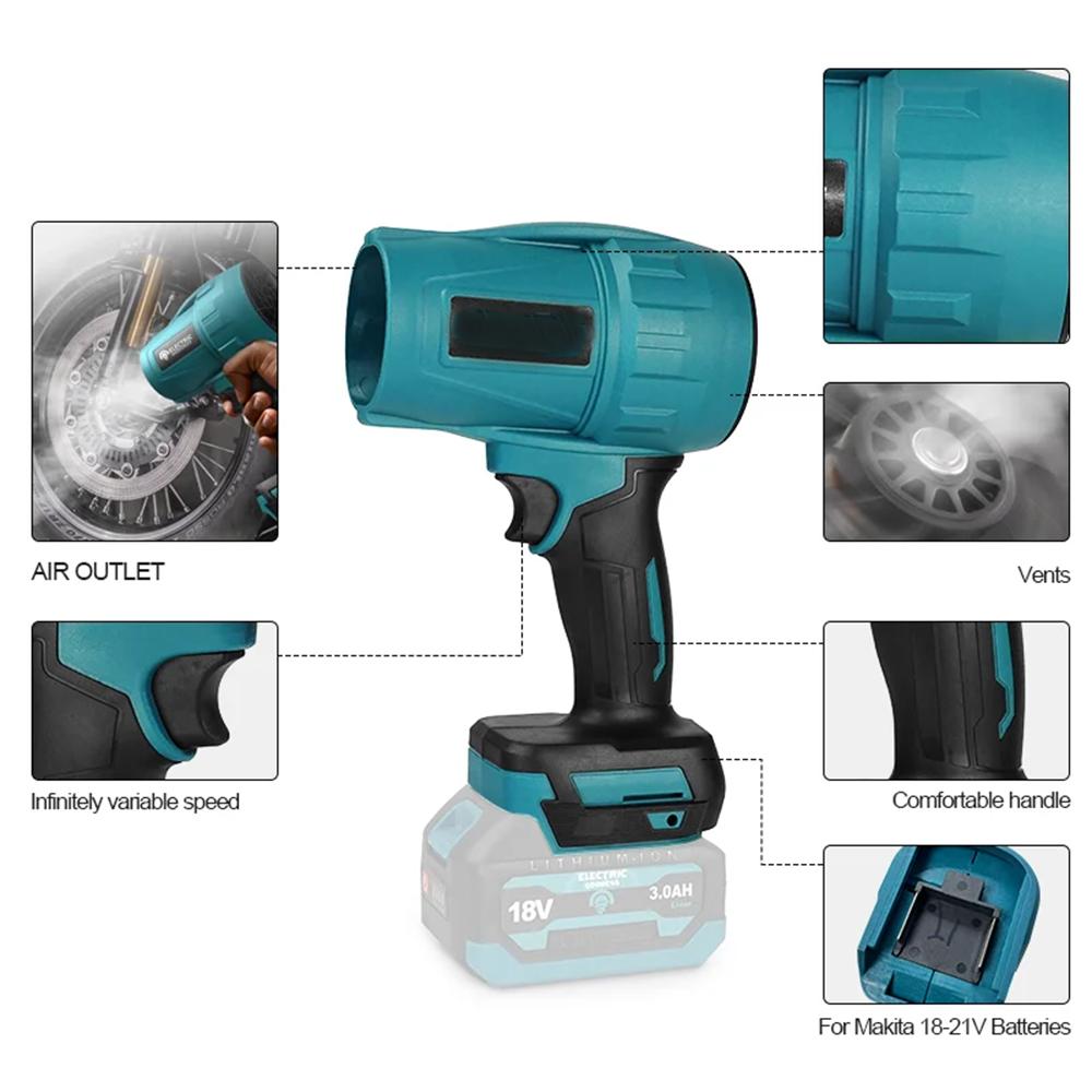 High Power Brushless Cordless Electric Turbo Fan Blowers Handheld Dust Blowing Tools Adjustable Speed With 2 Batteries And Pin