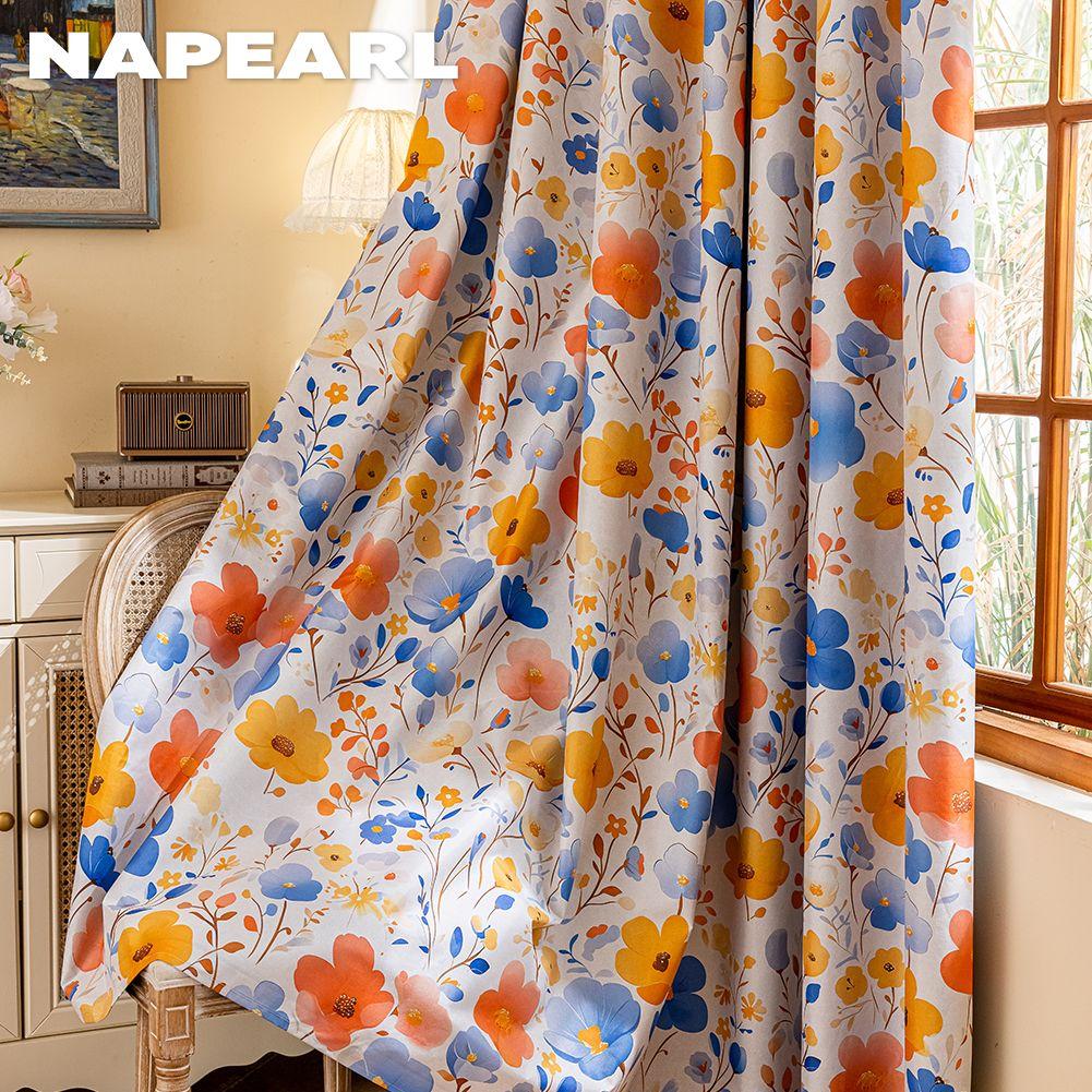 1PC NAPEARL American Style Countryside Colored Printed Curtains 100% Blackout Curtains for Bedroom Living Room Balcony Window for Home Decor