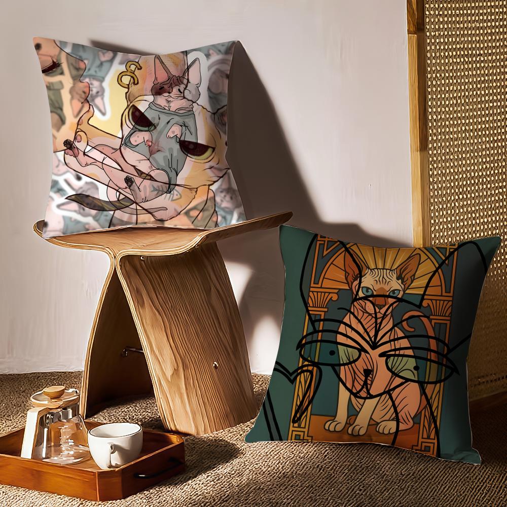 Sphynx Cat Cushion Cover Anti-dustmite Pillowcase Invisible Zipper Silky Short Plush Sofa Cushion Cover