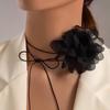 Collana di perle, collana in pizzo a farfalla bianca, catena per clavicola con fiore geometrico in tessuto