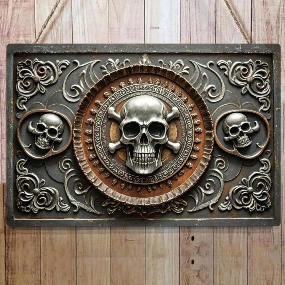 Metal Wall Art Skull Poster 3D Visual Effect Retro Bar Decoration