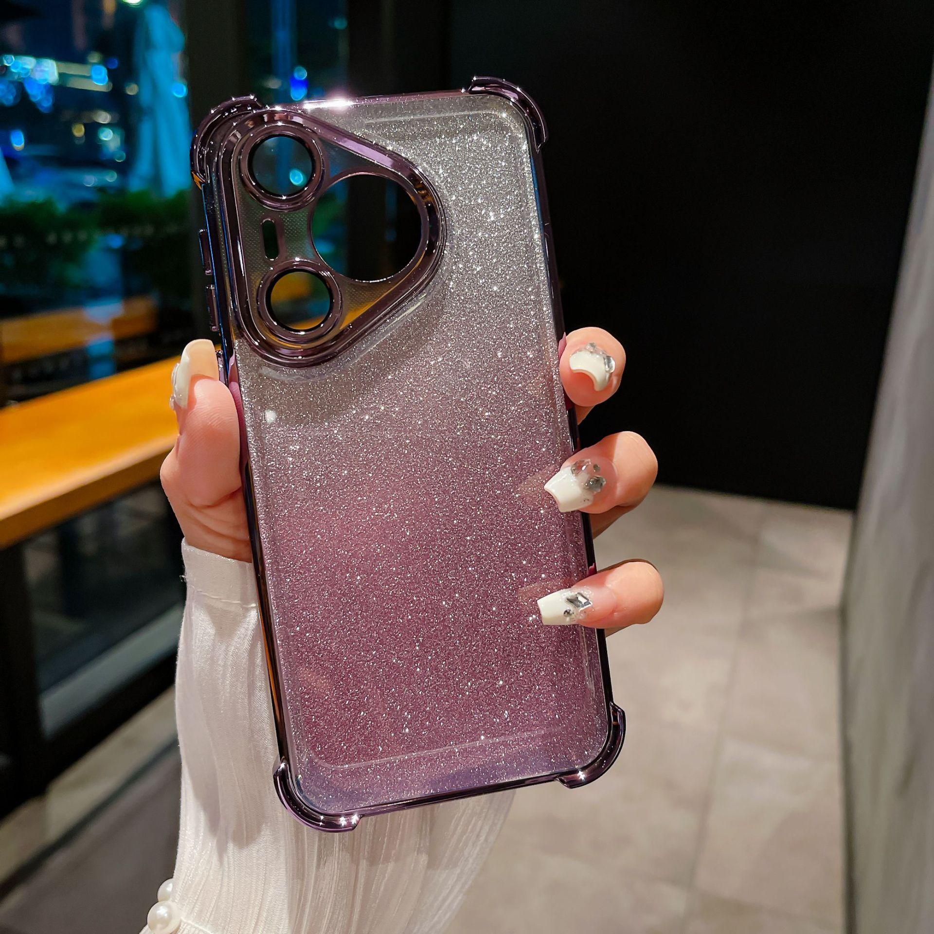 

Huawei Pura70ultra Magnetic Stand HONOR 100 Electroplated Four-corner Anti-drop Gradient Glitter Phone Case huawei mate40