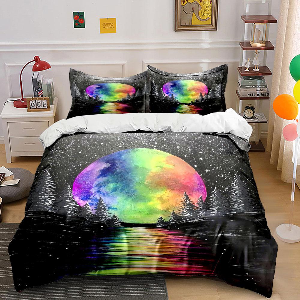 Rainbow Moon Forest Bedding Set Bedding Duvet Cover Set Duvet Cover Pillowcases (1 * Duvet Cover 2 * Pillowcases, Without Duvet Insert)