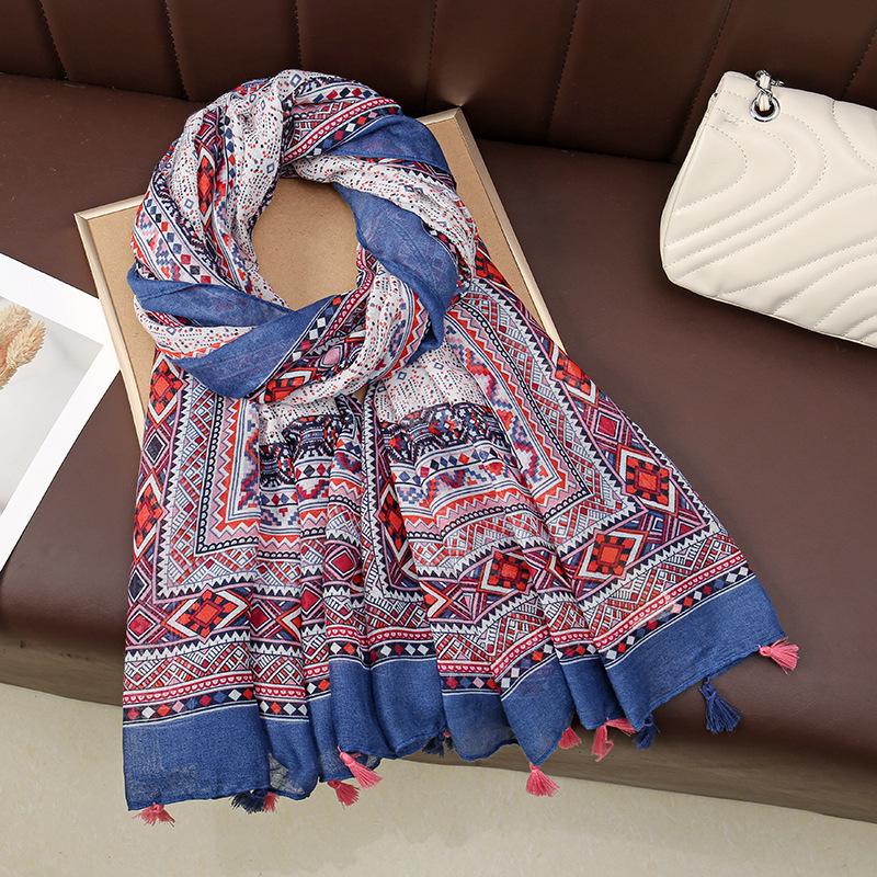 Bohemian Colorful Printed Women's Tassel Scarf - Perfect for Seaside Vacations and Sun Protection