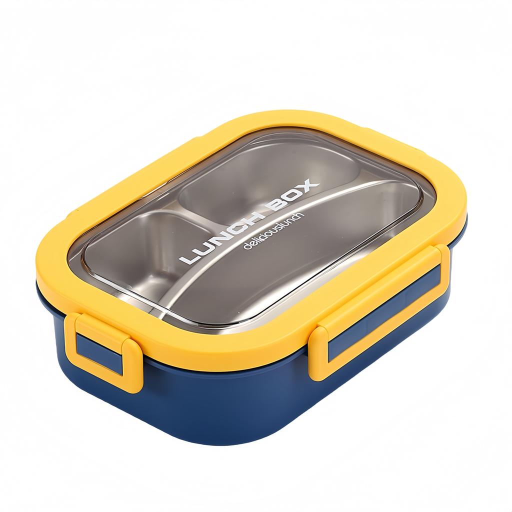 Stainless Steel Lunch Box 3 Compartment Lunch Container With Leakproof Lids 23.7x17.3x6.6cm Blue,Yellow,Orange,Brown,Pink,Green