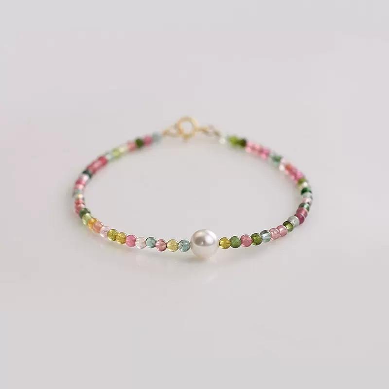 Natural tourmaline bracelet light luxury personalized freshwater pearl exquisite beaded bracelet versatile jewelry