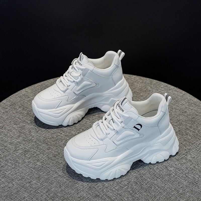 Sneakers Nere Piattaforma in Pelle Invernali Suola Spessa Scarpe Chunky Donna Allacciatura Slip-On Casual Scarpe da Passeggio per Donna Aumento Altezza