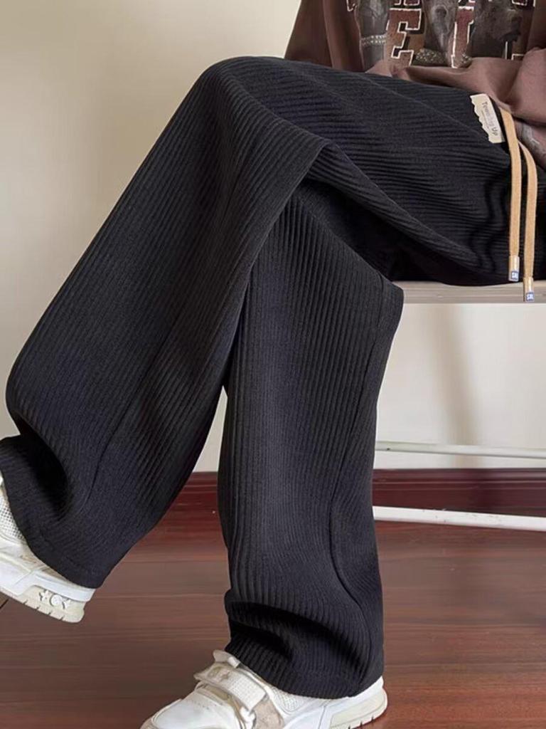Men's Fleece-Lined Corduroy Wide-Leg Sweatpants for Fall and Winter