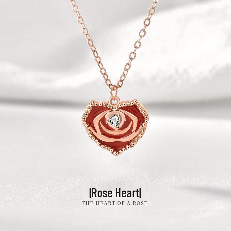 

S925 Sterling Silver Rose Heart Necklace - Korean Style Women s Fashion Pendant 925 Silver