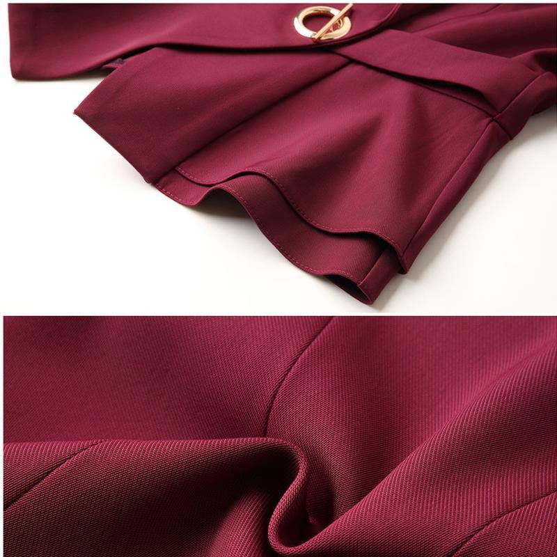 Autumn Office Women's Top Pioneer Solid Long Sleeved Coat Cardigan Button Casual Navy Pendant Slim Fit Women's Wine Red Jacket