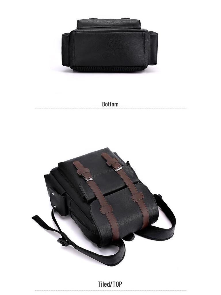 Mochila de Cuero PU de Gran Capacidad Estilo Coreano para Estudiantes y Viajeros - Unisex, Casual y de Moda Bolso de Doble Hombro