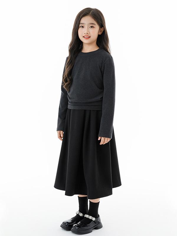 Autumn 2025 Girl's Casual Parent-Child Three-Piece Set: Vest, Base Shirt, Skirt