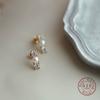 925 Sterling Silver Dainty Ear Studs with Pearl and Zircon, Minimalist Elegant Earring for Women, Fine Jewelry Gift