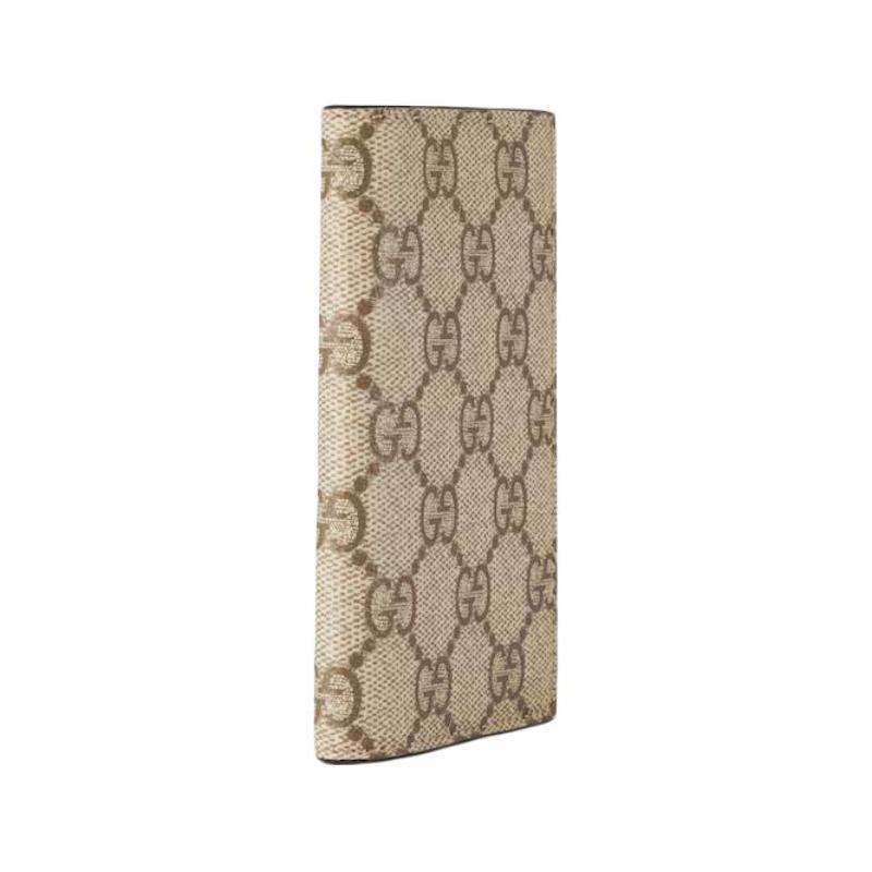 Gucci GG Emblem Logo Fully Printed Flip Closure, Coated Fabric, Card Holder, Men's Style, Beige with Dark Brown