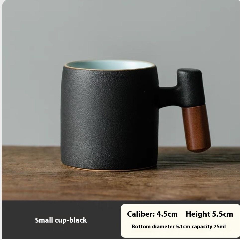 Coarse Pottery Wooden Handle Small Teacup Mini Small Handle Cup with Anti-scalding Tea Drinking Cup Coffee Cup 75ML