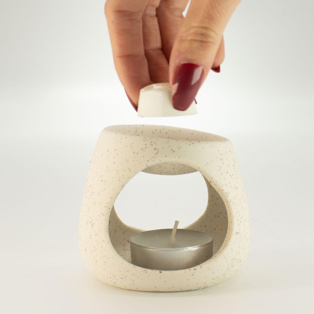 Keramik Zen-Ölbrenner - Runde Kieselform - Gesprenkeltes Off-White