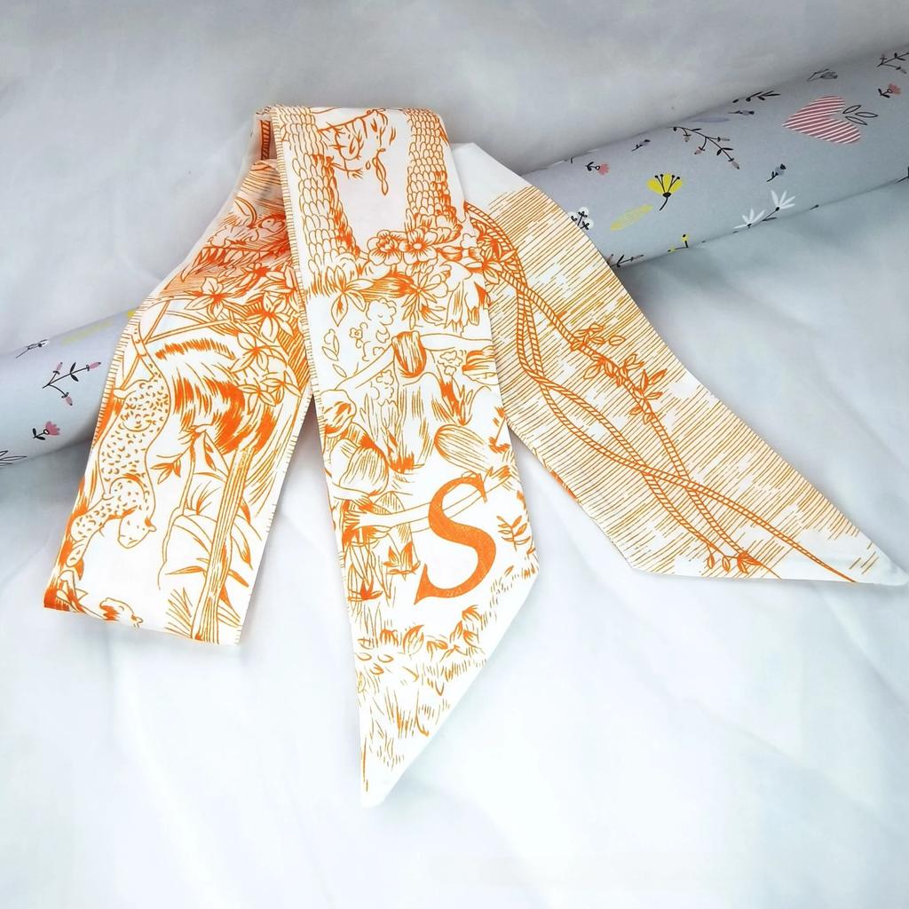 Fashion Skinny Scarf Women Luxury Letter Printing Tie Bag Handle Ribbon Hair Band Women's Headscarf New Lady Design Silk Scarves