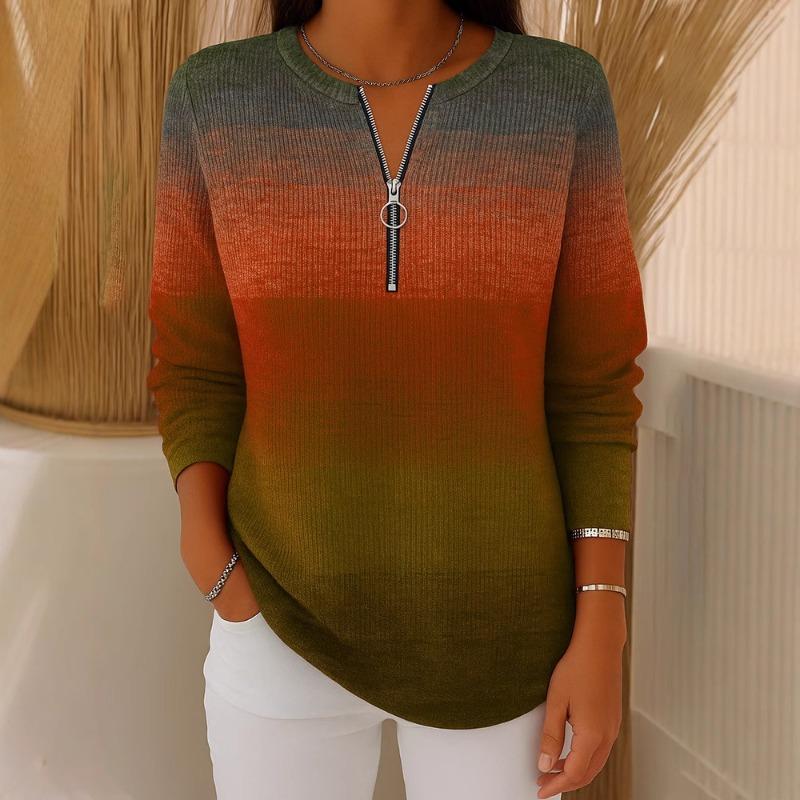2025 Ny Høst og Vinter Dame Casual V-hals Langermet Løs Genser Trykket Dame T-skjorte