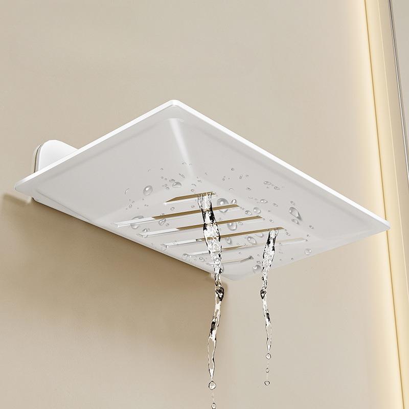 Aluminum Alloy Bathroom Soap Rack Household Punch-Free Wall Mounted Toilet Soap Box Drain Shelf Bathroom Organizer Storage Frame