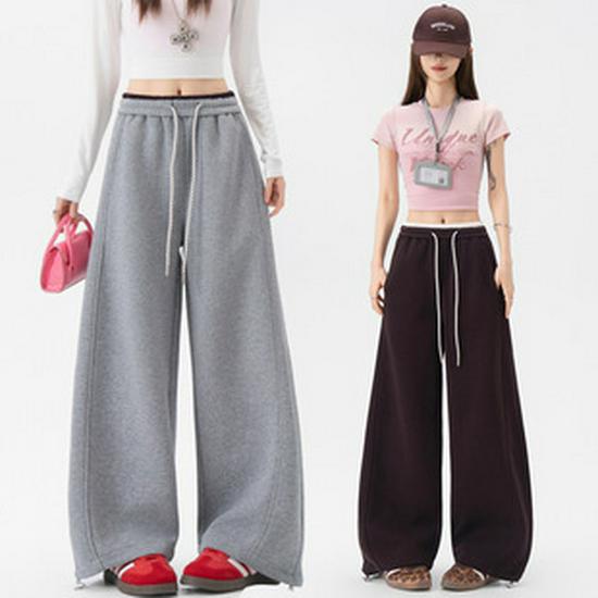 Women's High-Waisted Drawstring Wide-Leg Pants - Casual Loose Fit, Spring 2026