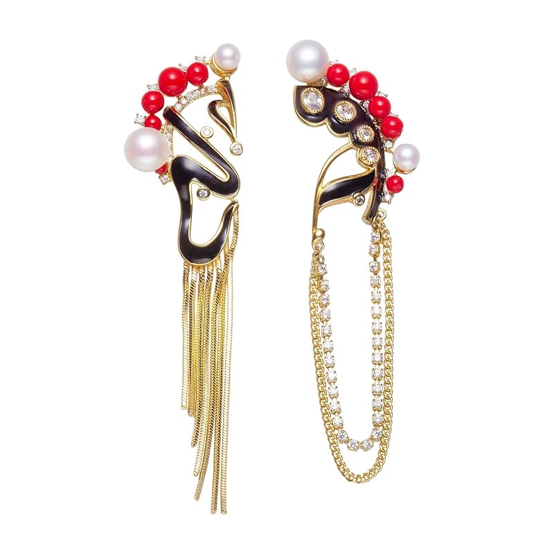 

[MiNG HUANG] freshwater pearl 14KGF earrings white 6-7mm famous imperial jewel ladies genuine pearls national trend China cheongsam dress phoenix