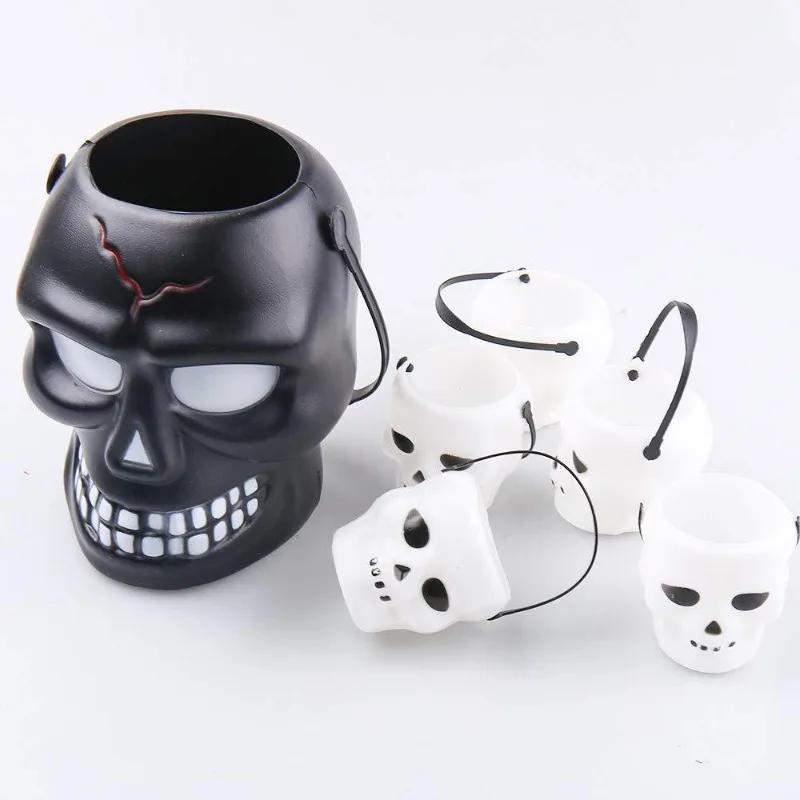 1pc Halloween Skeleton Bucket Portable Skeleton Bucket Barrel Lightweight Shaped Trick or Treat Basket Ornament Halloween