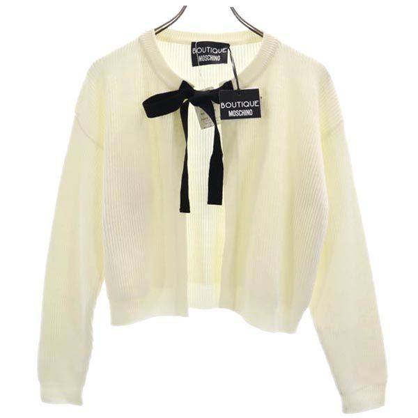 Unused BOUTIQUE MOSCHINO Wool Long Sleeve Knit Cardigan 40 Front Ribbon Women Used