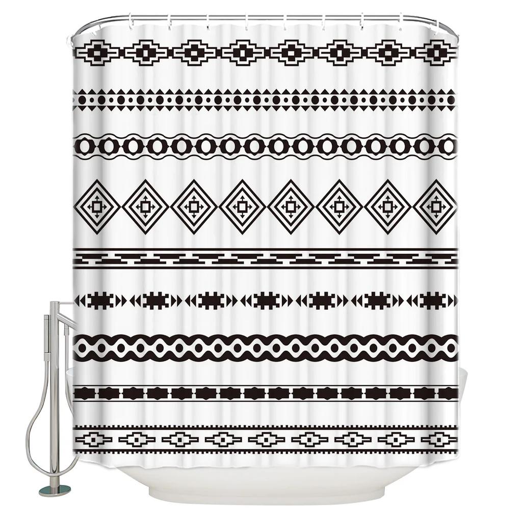Shower Curtain Brown Navajo Ethnic Pattern Design Mexican Abstract Peruvian Tribal Geometric Aztec Decor Bathroom With Hook