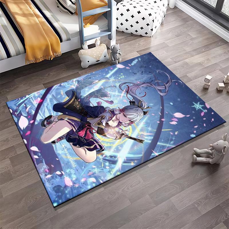 Anime Girl with Long Hair and Weapon on Blue Fantasy Background Carpet Suitable for use as an anti-slip for living room bedroom sofas