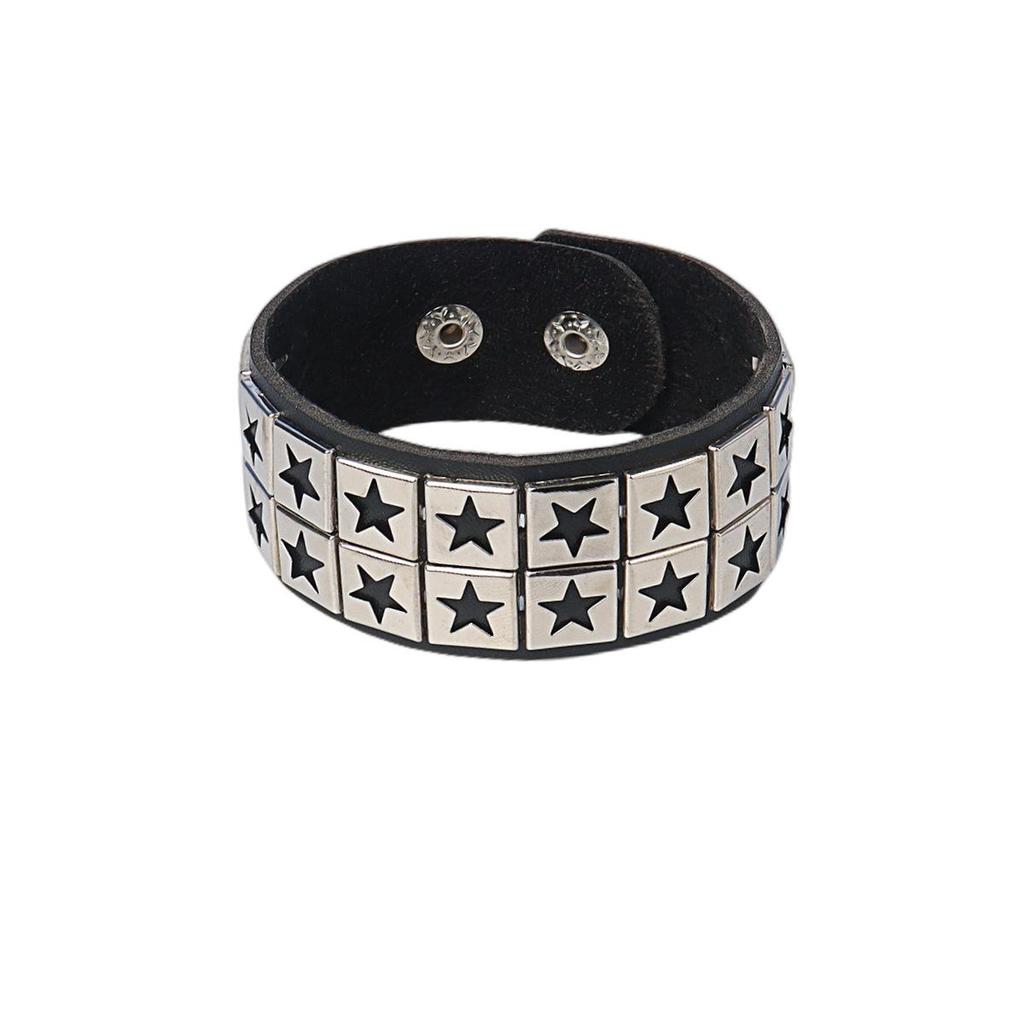 Retro Punk Double Row Star Leather Bracelet