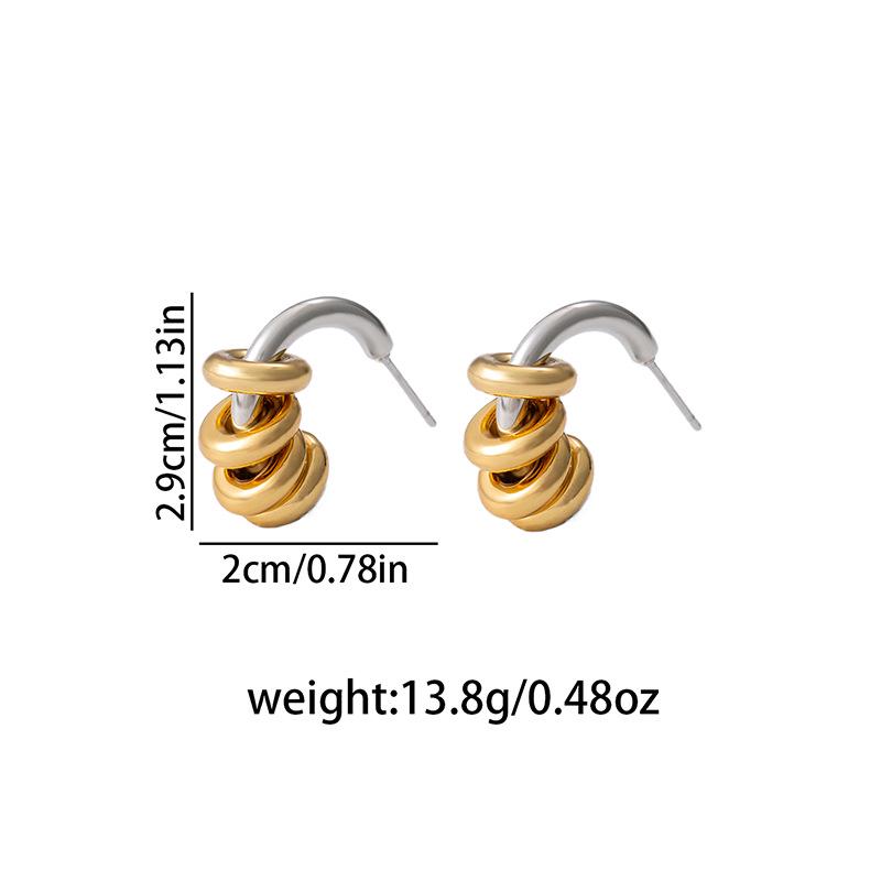 Stylish C-Shaped Two-Tone Stainless Steel & Titanium Earrings for Women - Light Luxury Jewelry