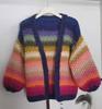 Women's Handmade Chunky Knit Rainbow Stripe Cardigan